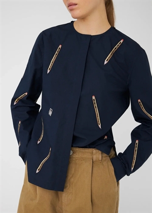 Embroidered cotton bow skjorte Navy Stella Nova 